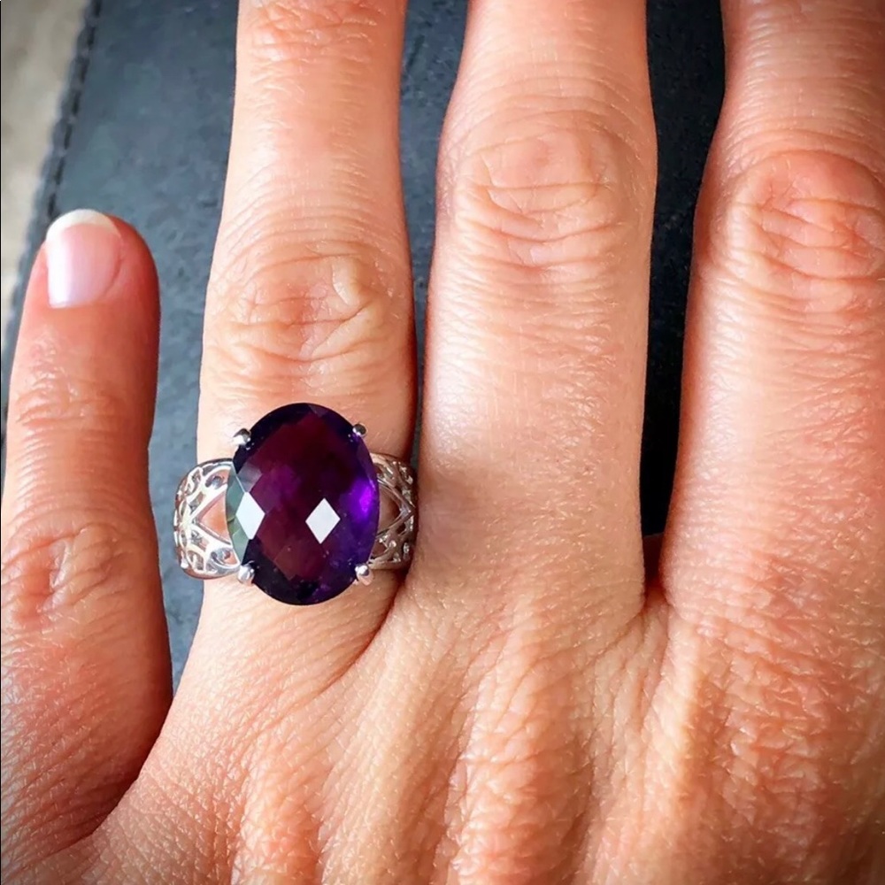 Amethyst sterling silver filigree ring